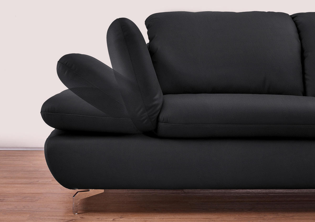 ECKSOFA in Echtleder Schwarz  - Silberfarben/Schwarz, Design, Leder/Metall (200/315cm) - Chilliano