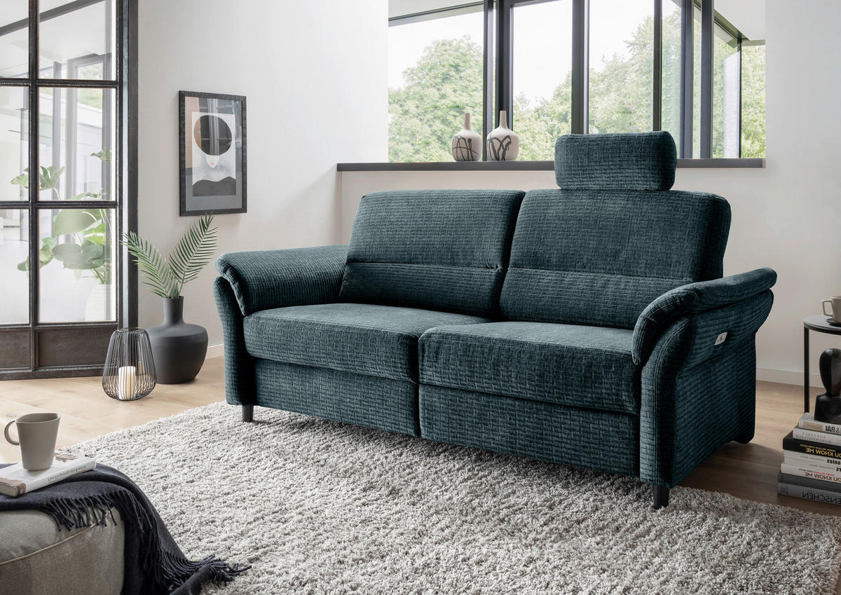 3-SITZER-SOFA in Mikrofaser Blau  - Blau/Schwarz, Modern, Holz/Textil (192/90/89cm) - Livetastic