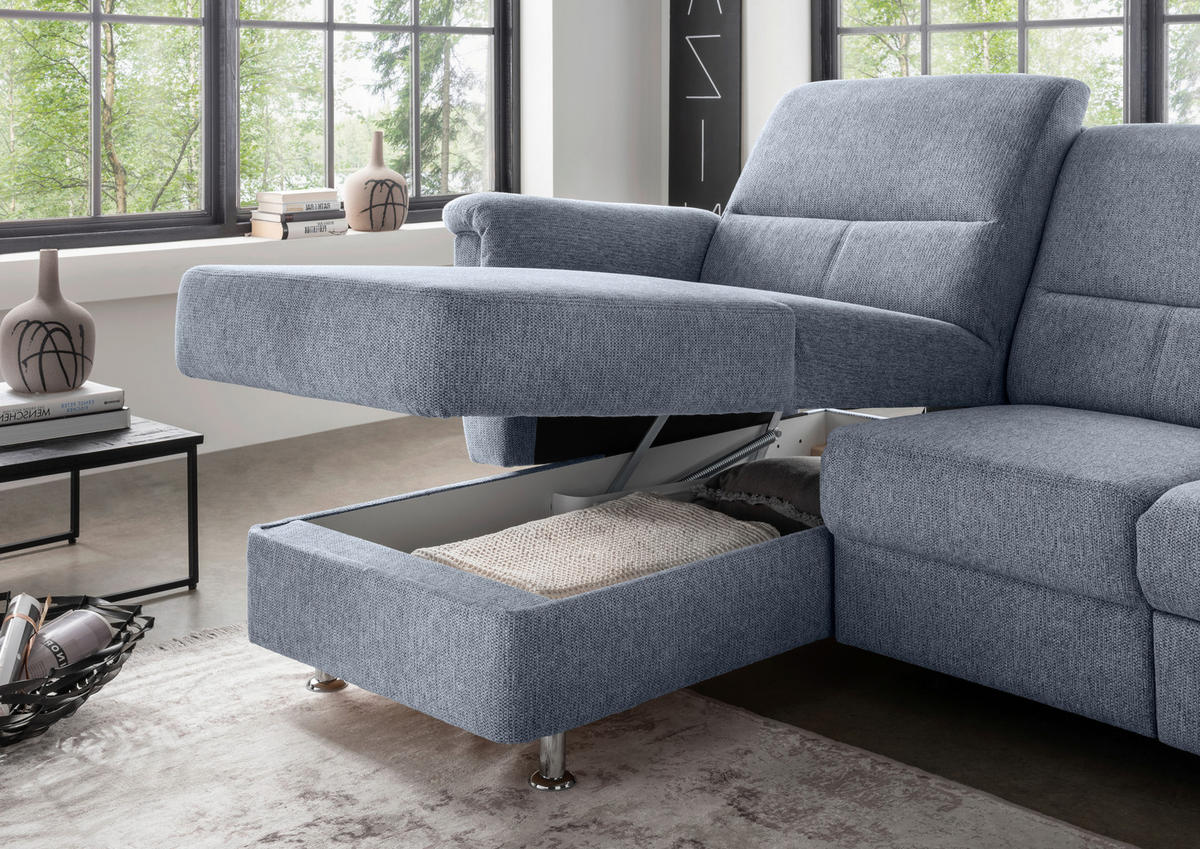 ECKSOFA in Chenille Hellblau  - Chromfarben/Hellblau, Modern, Textil/Metall (165/231cm) - Livetastic