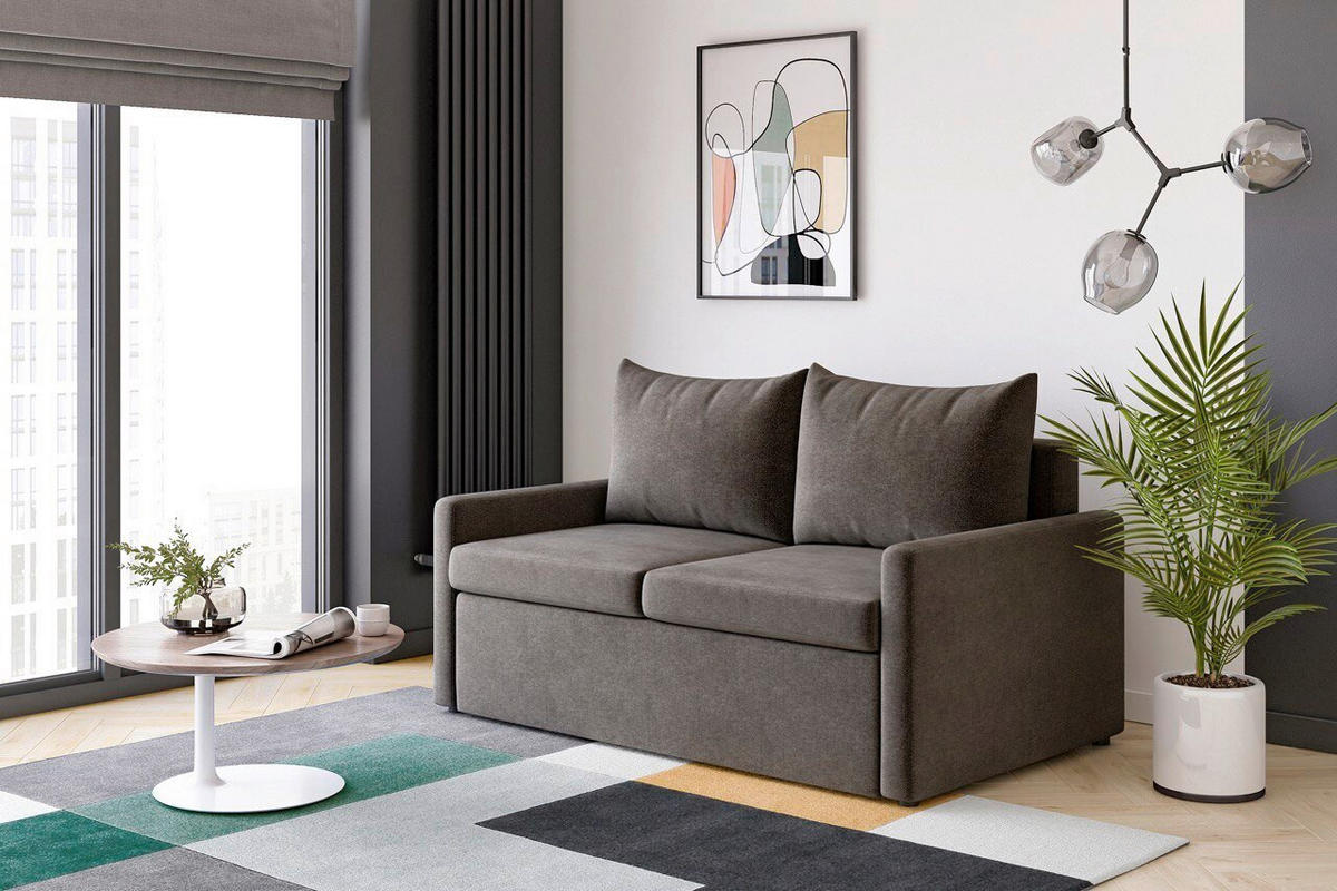 SCHLAFSOFA COLOGNE in Flachgewebe Dunkelgrau  - Dunkelgrau/Schwarz, Design, Kunststoff/Textil (152/89/92cm) - MID.YOU