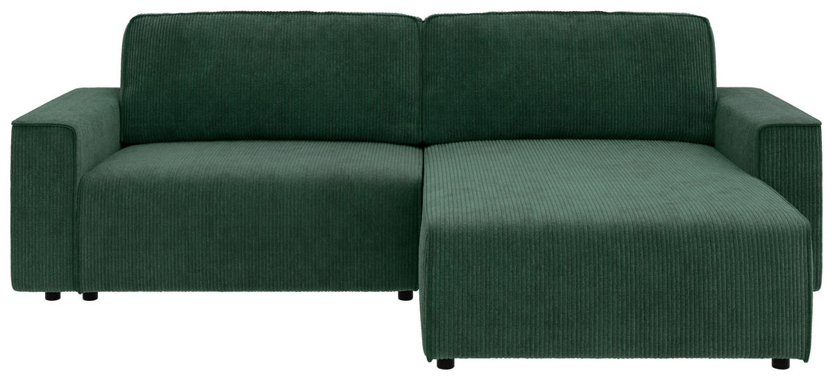 ECKSOFA in Cord Dunkelgrün  - Dunkelgrün/Schwarz, Modern, Kunststoff/Textil (265/164cm) - Trendmanufaktur