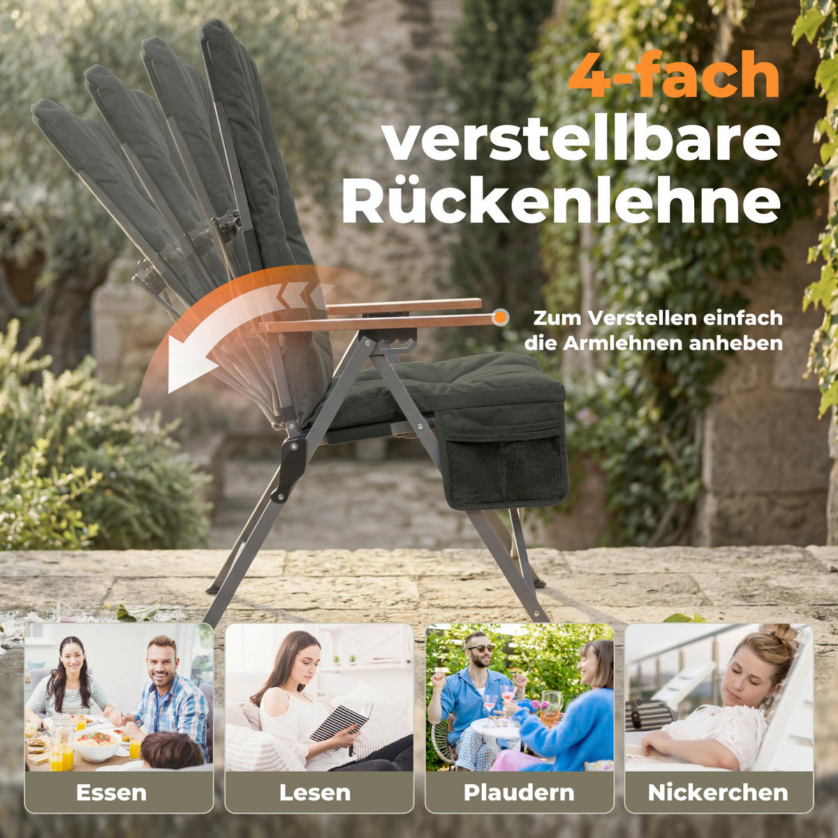 CAMPING-KLAPPSTUHL - Dunkelgrün/Silberfarben, Basics, Textil/Metall (56/109/71cm) - Modante