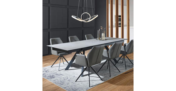 ESSTISCH in Metall, Glas, Keramik 180-260/95/76 cm - Schwarz/Grau, Design, Glas/Keramik (180-260/95/76cm) - Novel