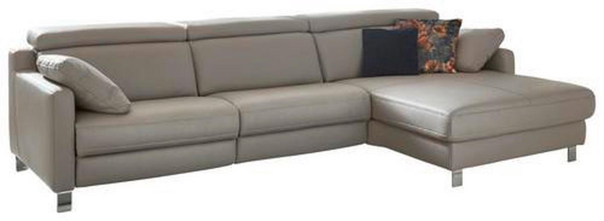 ECKSOFA Grau Echtleder  - Chromfarben/Grau, Design, Leder/Metall (321/176cm) - Valdera