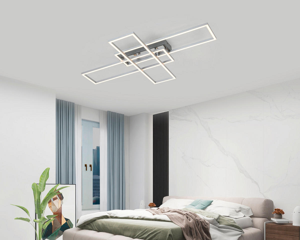 STROPNÍ LED SVÍTIDLO, 82,5/55/8 cm - barvy stříbra/barvy chromu, Basics, kov/plast (82,5/55/8cm) - Novel