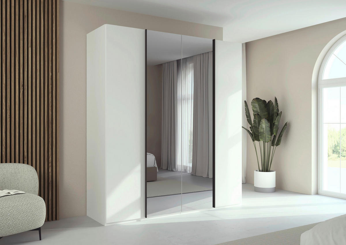 DREHTÜRENSCHRANK 201/223/61 cm,  in Weiß, 4-türig  - Graphitfarben/Weiß, Basics, Glas/Holzwerkstoff (201/223/61cm) - Novel