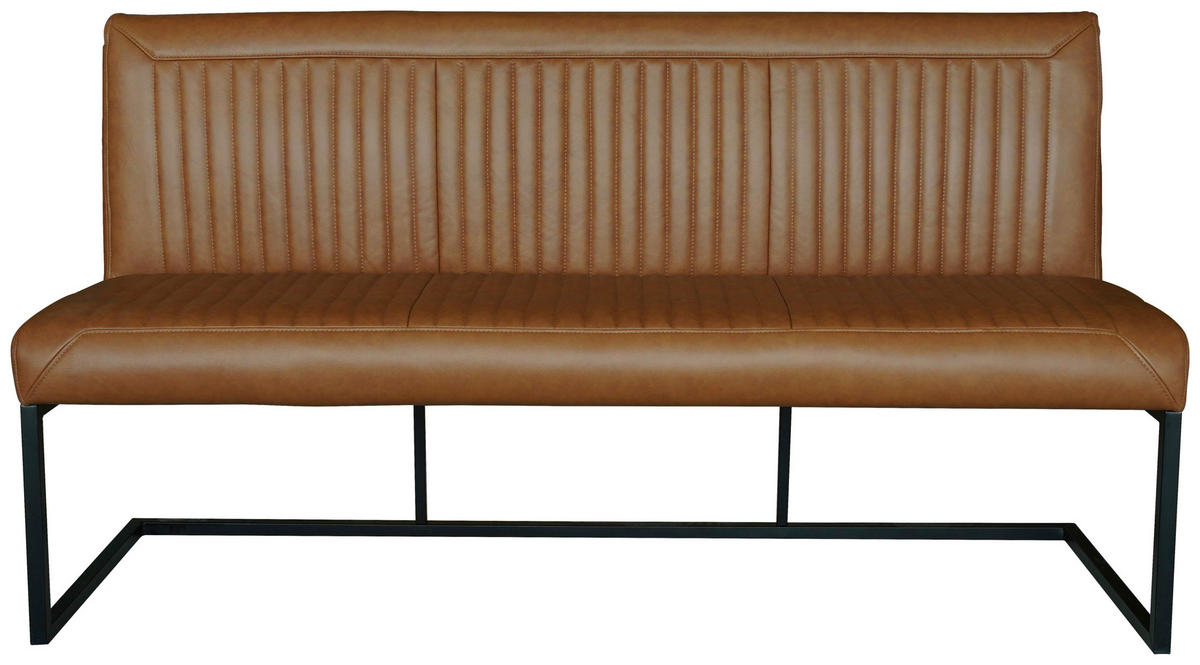 SITZBANK 170/92/63 cm Echtleder Schwarz, Cognac  - Cognac/Schwarz, Design, Leder/Metall (170/92/63cm) - Ambia Home