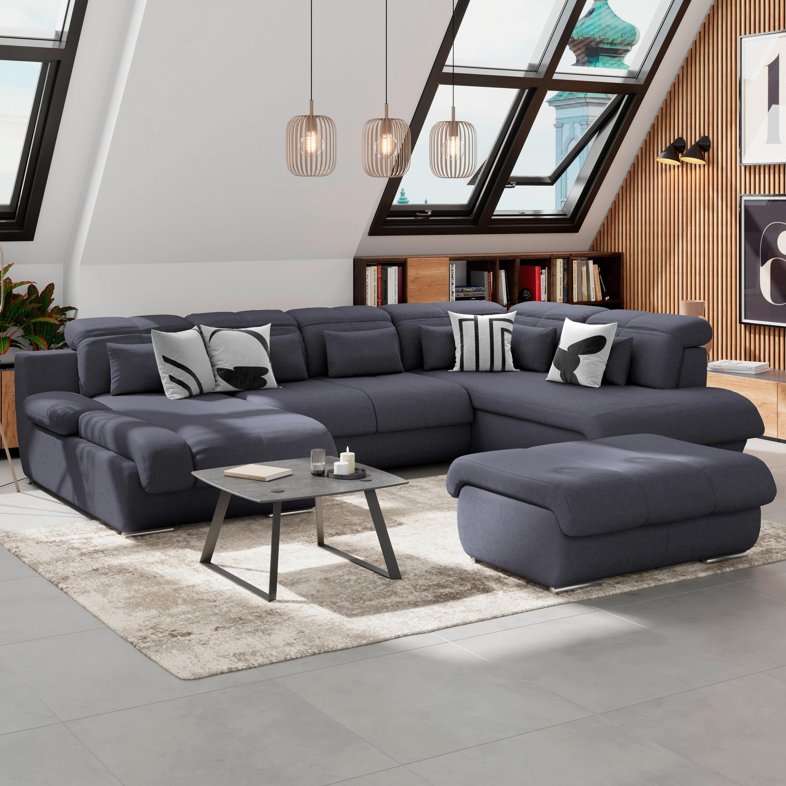 HOCKER Mikrofaser Dunkelblau  - Chromfarben/Dunkelblau, MODERN, Textil/Metall (100/43/80cm) - MID.YOU