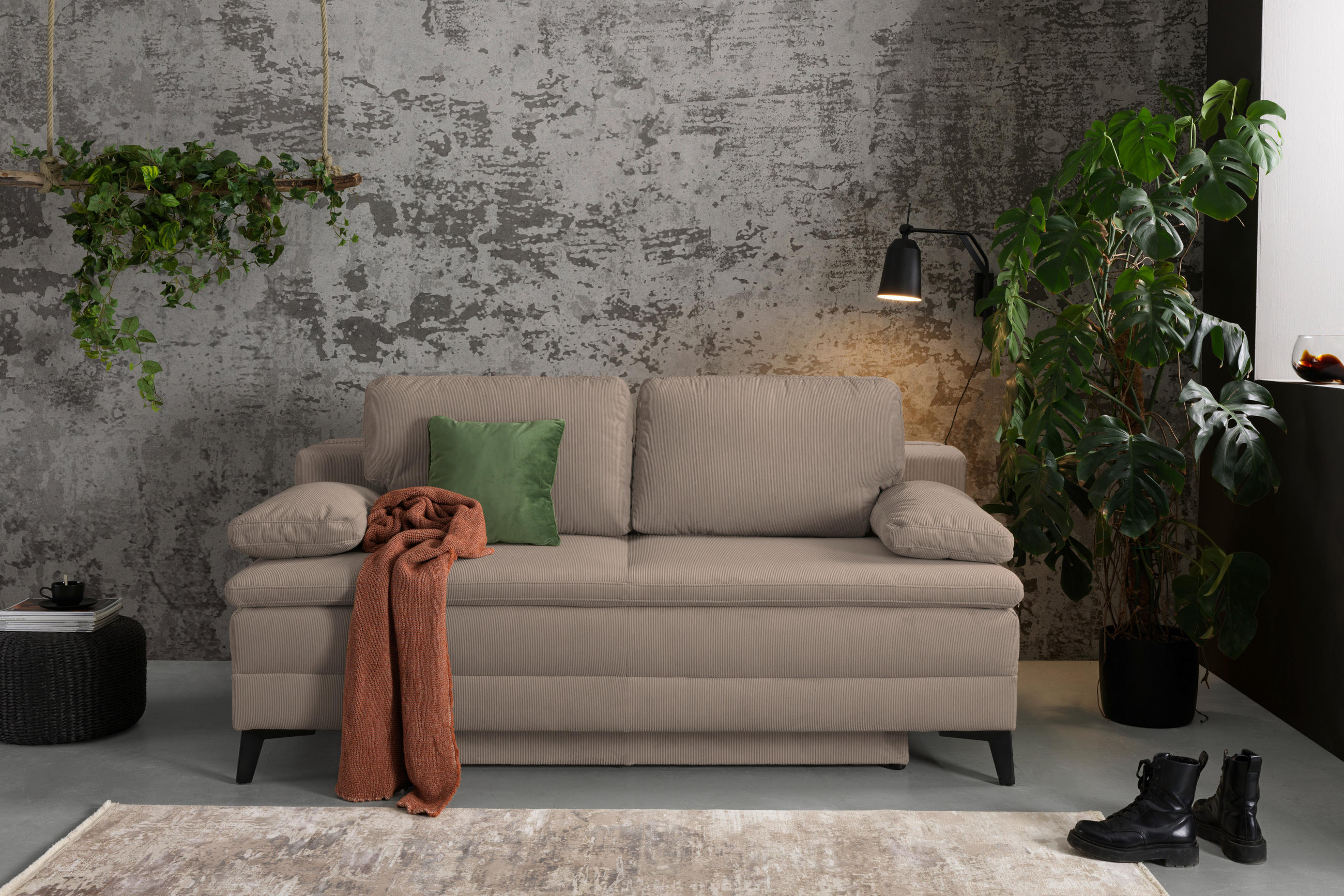 BOXSPRINGSOFA Cord Taupe  - Taupe/Schwarz, Design, Textil/Metall (200/100/108cm) - Novel