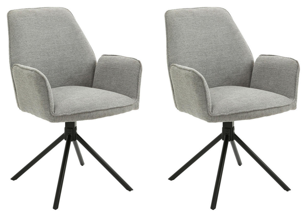 ARMLEHNSTUHL-SET 2 Stück  in Stahl Webstoff  - Hellgrau/Schwarz, KONVENTIONELL, Textil/Metall (57/89/61cm) - MID.YOU