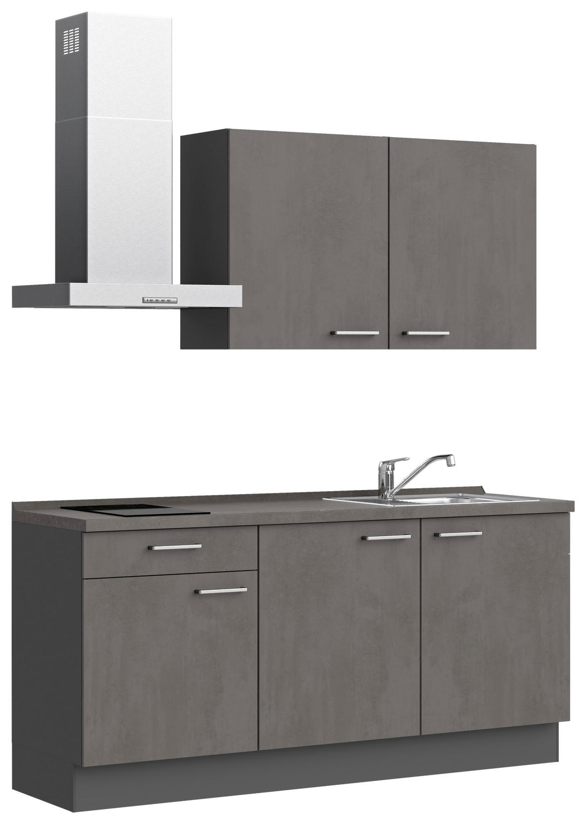KÜCHENBLOCK Riva 180 cm  in Schieferfarben  - Schieferfarben/Edelstahlfarben, MODERN, Holzwerkstoff/Metall (180cm) - Nobilia