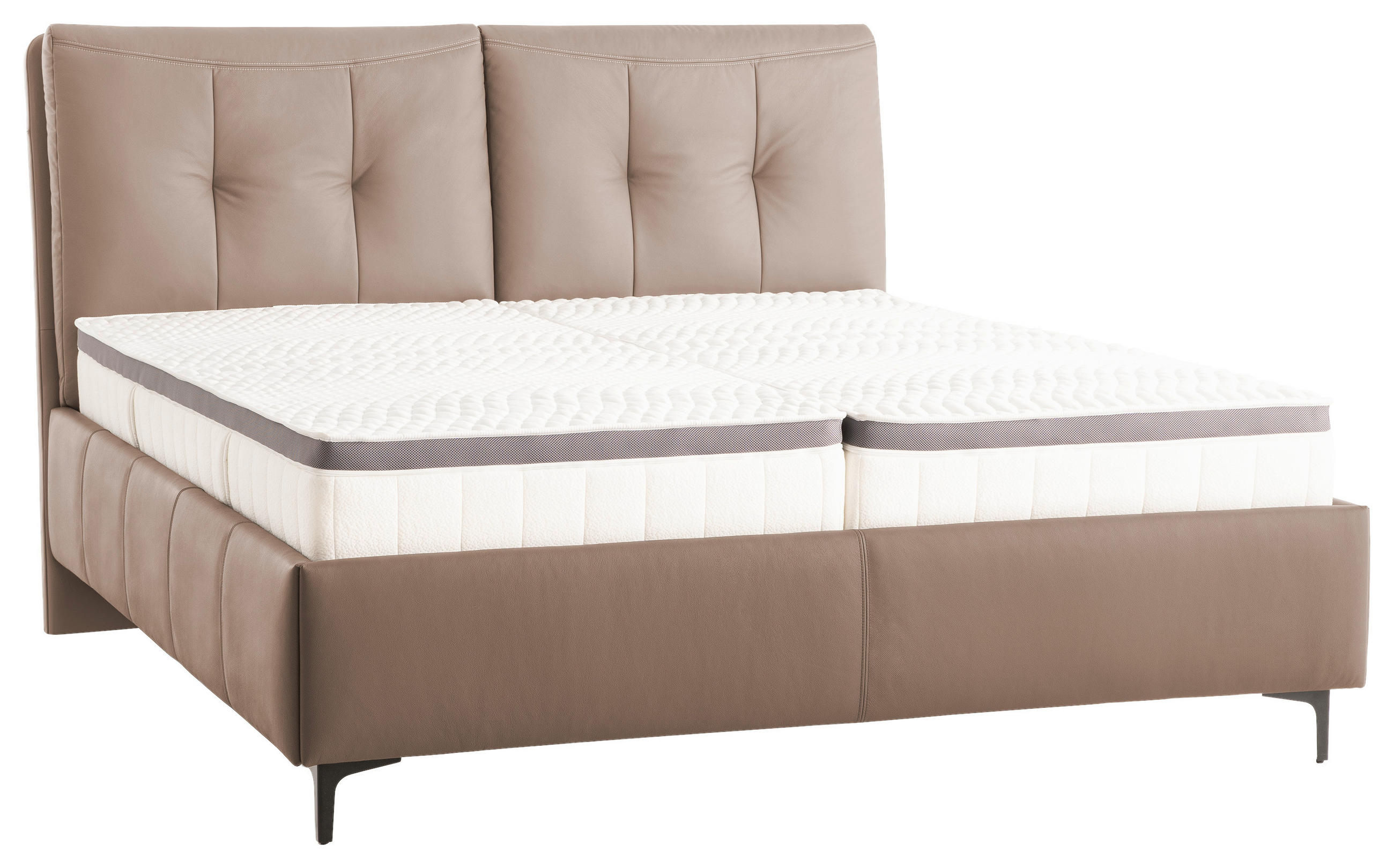 ČALÚNENÁ POSTEĽ, 180/200 cm, svetlohnedá - svetlohnedá/čierna, Konventionell, kov/koža (180/200cm) - Novel