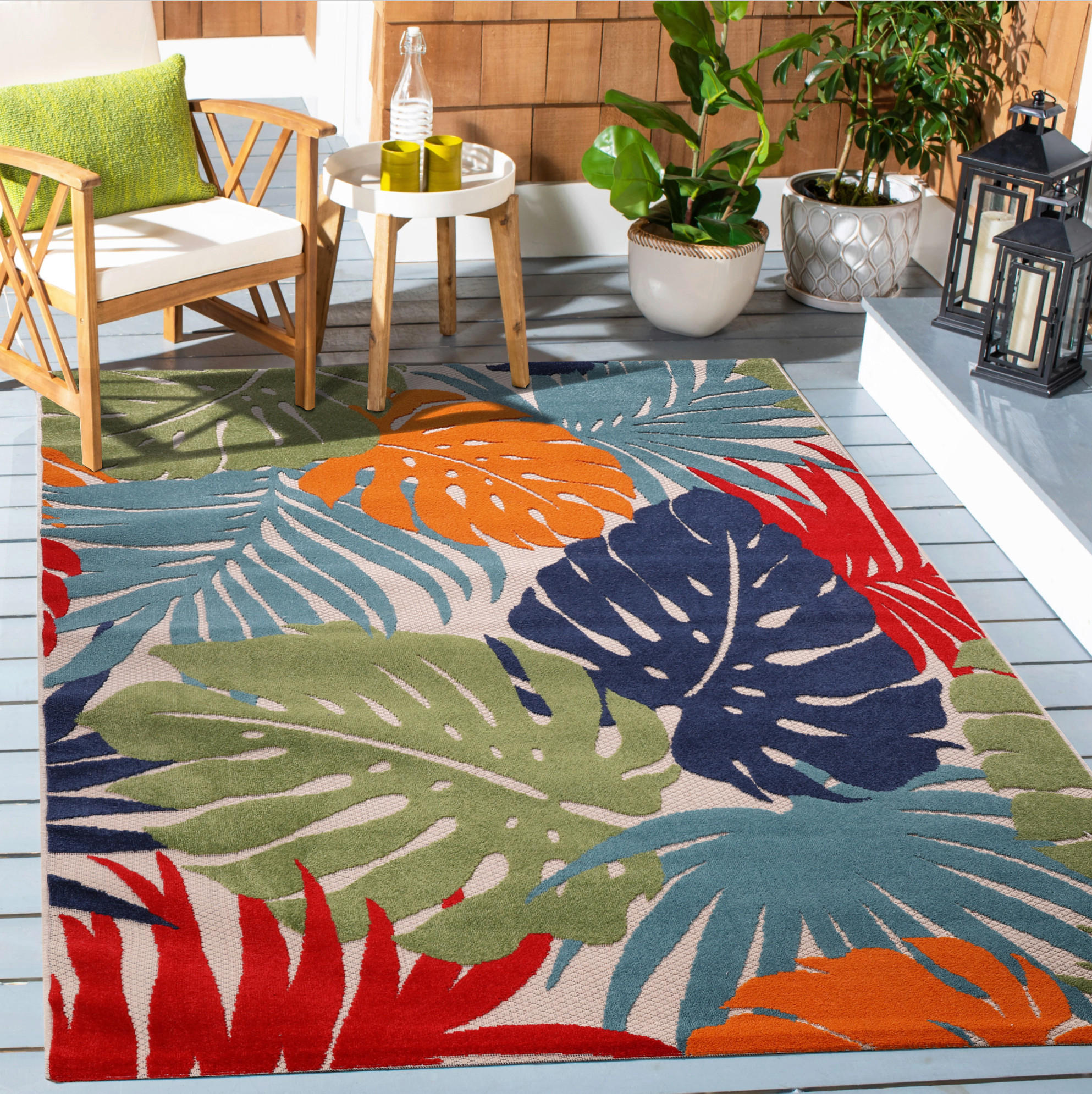 PREPROGA ZA ZUNANJO UPORABO  Floral     120/170 cm    tkano  modra, zelena  - modra/zelena, Trendi, umetna masa/tekstil (120/170cm)