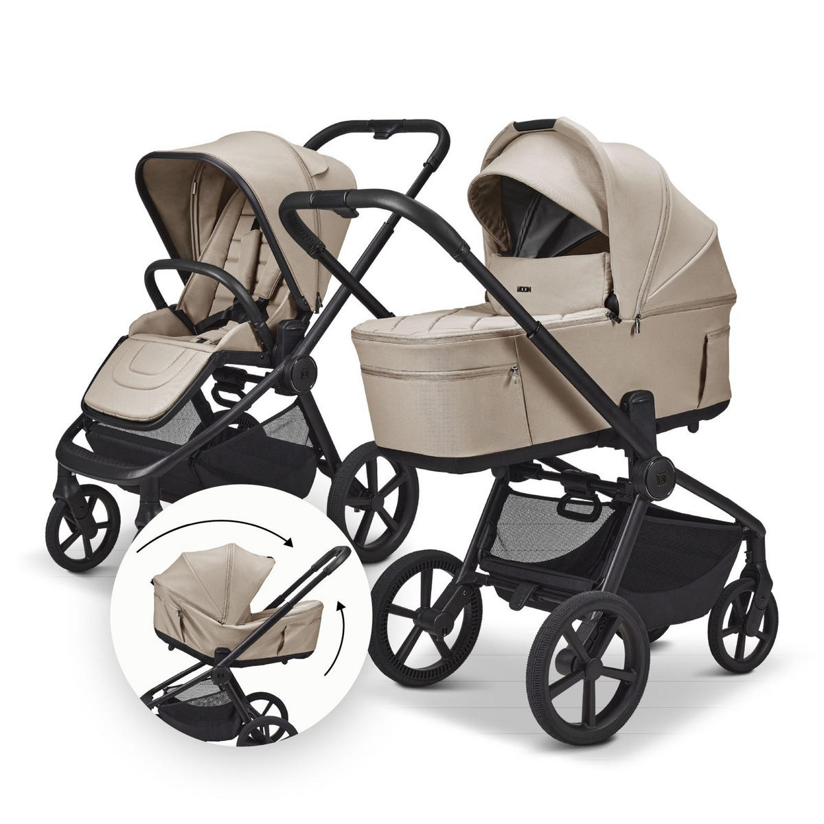 KINDERWAGENSET  RESA FOLD SET  sand  - Sandfarben/Schwarz, Basics, Textil/Metall (116/57/94cm) - Moon