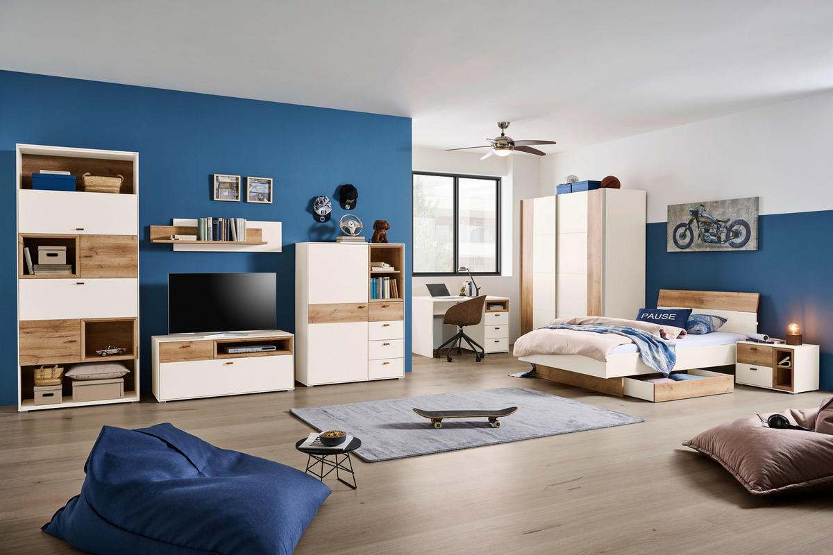 BETT 120/200 cm  in Weiss, Eiche Artisan   - Weiss/Eichefarben, Modern, Holzwerkstoff (120/200cm) - Hom`in