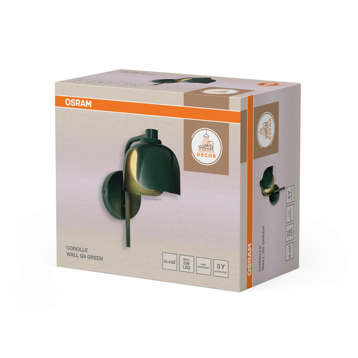WANDLEUCHTE 13,5/21/24,5 cm   - Grün, Basics, Glas/Metall (13,5/21/24,5cm) - Osram