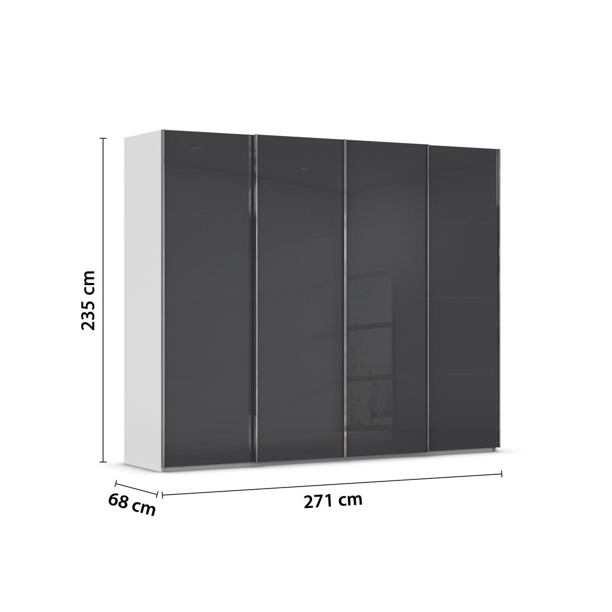 SCHWEBETÜRENSCHRANK 271/235/68 cm 4-türig Grau, Schwarz  - Chromfarben/Schwarz, Design, Glas/Holzwerkstoff (271/235/68cm) - Novel