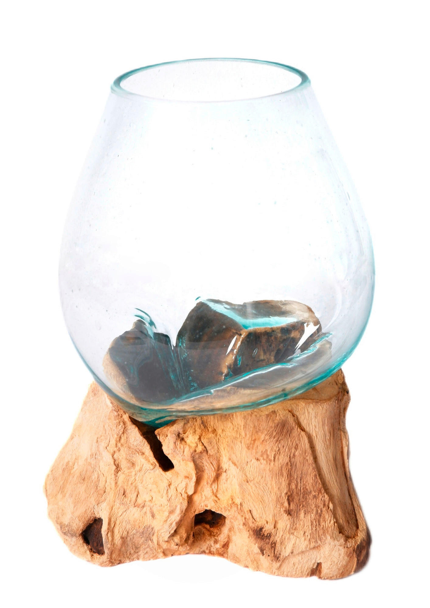 VASE 30 cm  - Klar/Transparent, Natur, Glas/Holz (20/30cm) - Ambia Home
