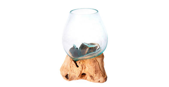 VASE 30 cm - Klar/Transparent, Natur, Glas/Holz (20/30cm) - Ambia Home