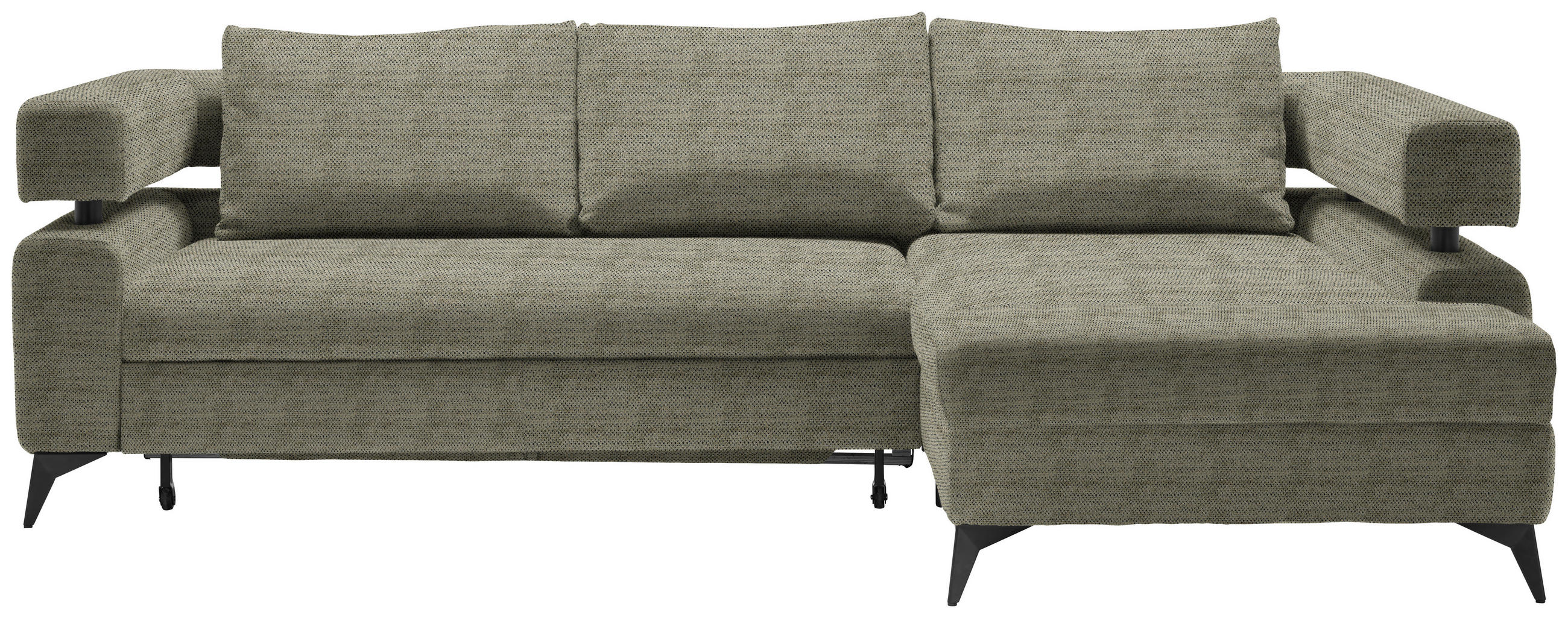 ECKSOFA in Chenille Olivgrün  - Schwarz/Olivgrün, Konventionell, Textil/Metall (265/184cm) - Hom`in