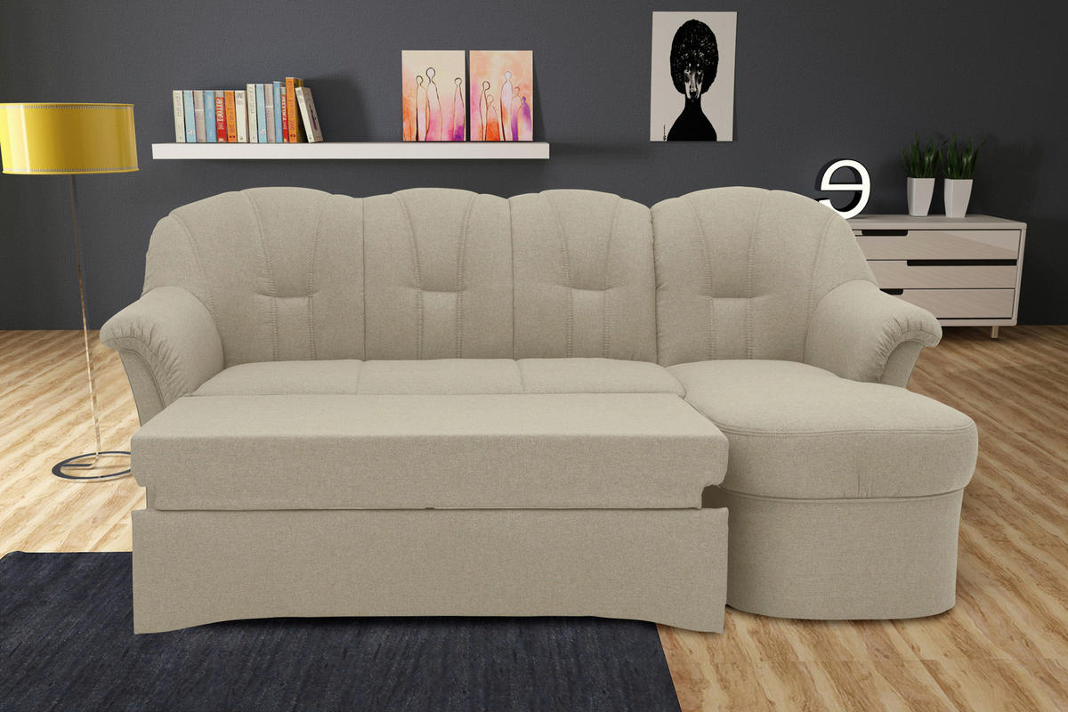 ECKSCHLAFSOFA in Webstoff Schlammfarben  - Schlammfarben/Schwarz, KONVENTIONELL, Kunststoff/Textil (233/142cm) - MID.YOU