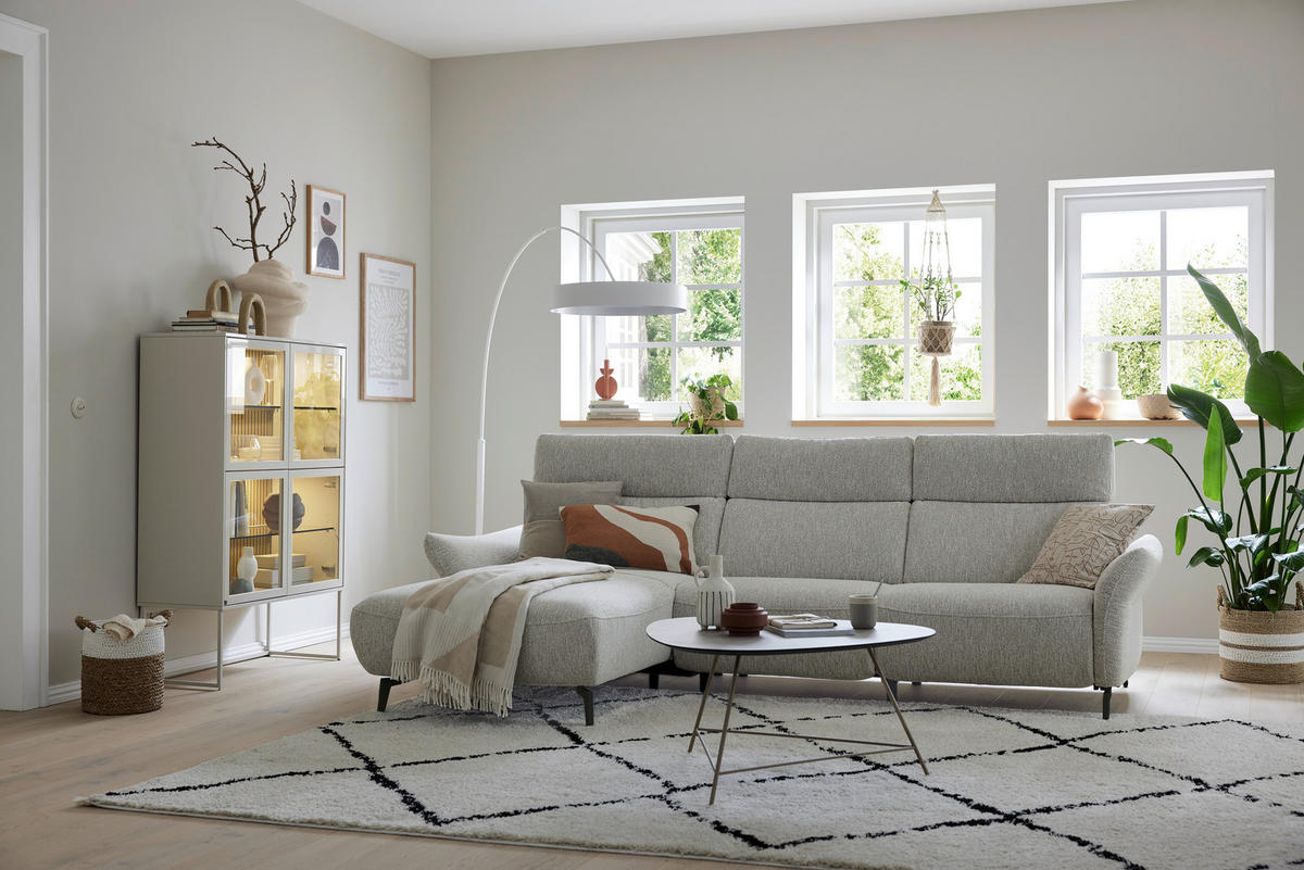 ECKSOFA Musterring Naturfarben Webstoff  - Schwarz/Naturfarben, Design, Textil/Metall (177/275cm) - Musterring