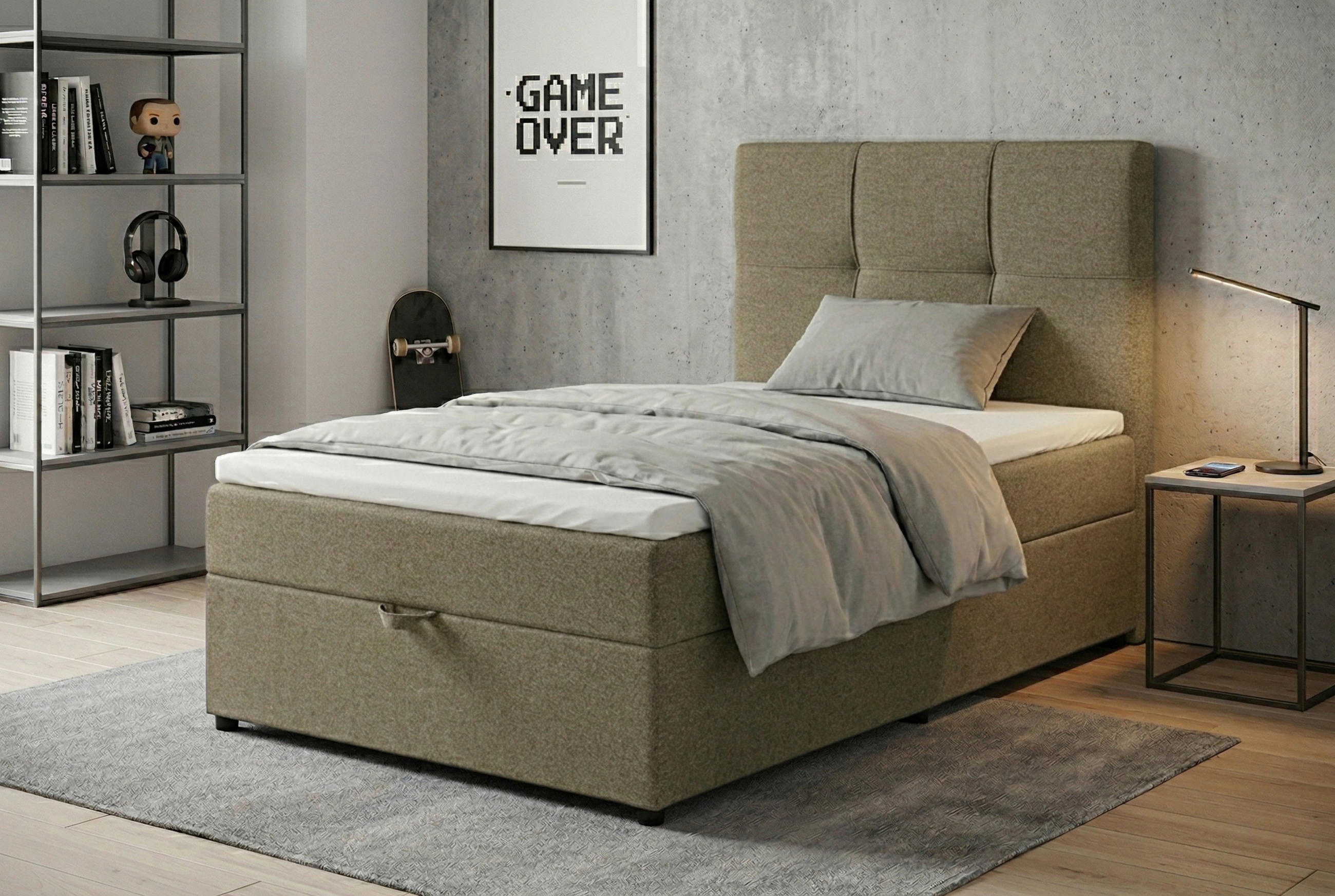 BOXBETT 100/200 cm,  in Beige, Bettkasten, Topper,  - Beige/Schwarz, MODERN, Kunststoff/Textil (100/200cm) - MID.YOU