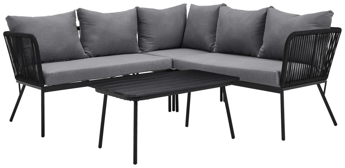 LOUNGEGARNITUR Stahl  - Schwarz/Grau, MODERN, Kunststoff/Textil (210/72/210cm) - Ambia Garden
