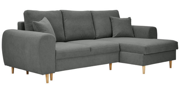 ECKSOFA Dunkelgrau Webstoff  - Dunkelgrau/Schwarz, KONVENTIONELL, Holz/Textil (250/145cm) - Carryhome