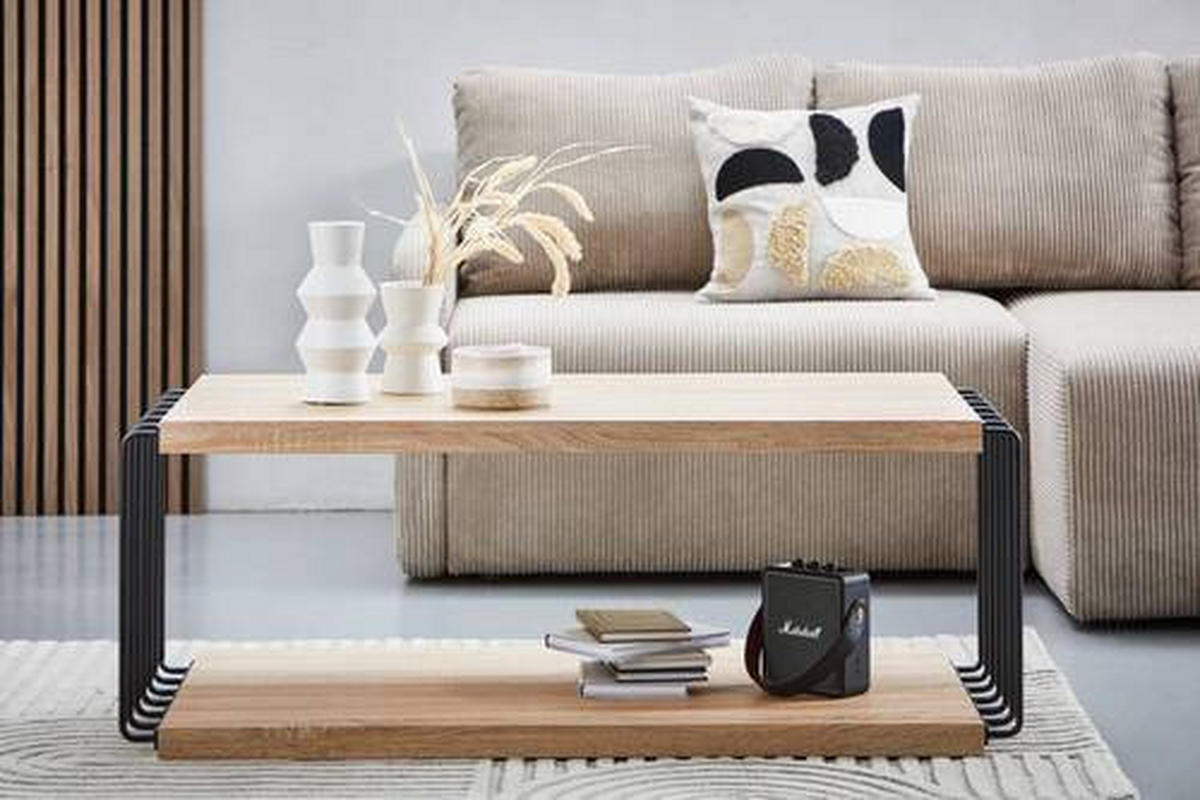COUCHTISCH in Metall, Holzwerkstoff  - Eichefarben/Schwarz, Design, Holzwerkstoff/Metall (110/45/60cm) - PBJ