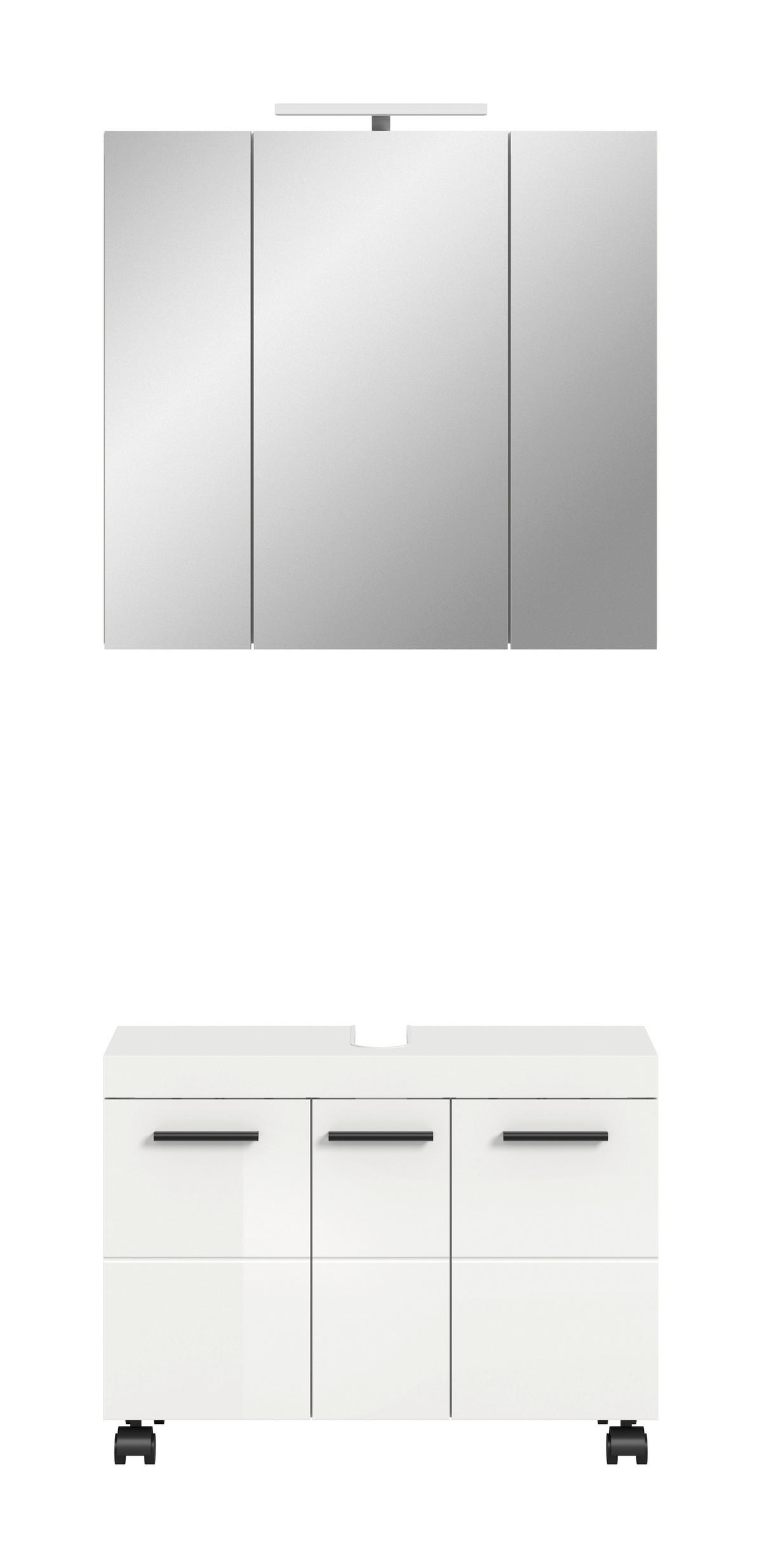 BADEZIMMER 2-teilig  in 82 cm  - Weiß Hochglanz/Schwarz, Trend, Glas/Holzwerkstoff (82cm) - MID.YOU