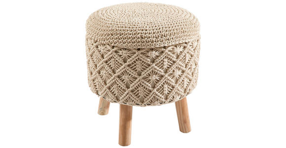 POUF Makramee Dekodiamanten Naturfarben 45/45/45 cm  - Naturfarben, Trend, Textil (45/45/45cm) - Linea Natura