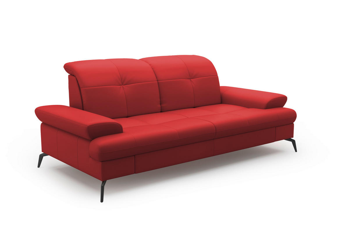 3-SITZER-SOFA in Leder Rot  - Rot/Schwarz, KONVENTIONELL, Leder/Metall (212/90/122cm) - Sit & More