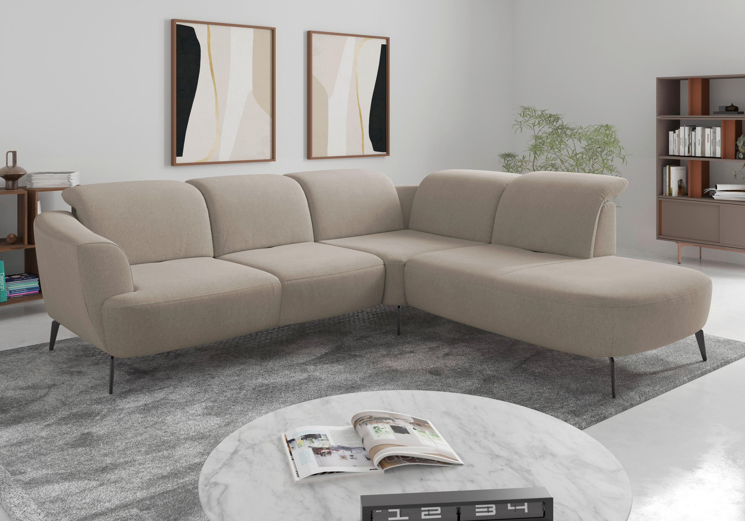 ECKSOFA in Mikrofaser Beige  300/267 cm  - Beige/Schwarz, KONVENTIONELL, Textil/Metall (300/267cm) - Sit & More