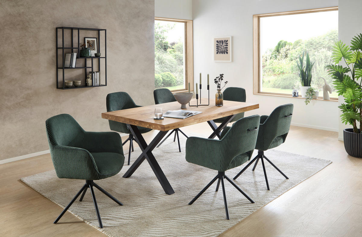 ESSTISCH in Holz, Metall 180/100/76 cm  - Eichefarben/Schwarz, Modern, Holz/Metall (180/100/76cm) - Livetastic