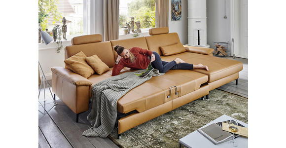 ECKSOFA in Echtleder Currygelb 334/176 cm - Currygelb/Schwarz, Design, Leder/Metall (334/176cm) - Dieter Knoll