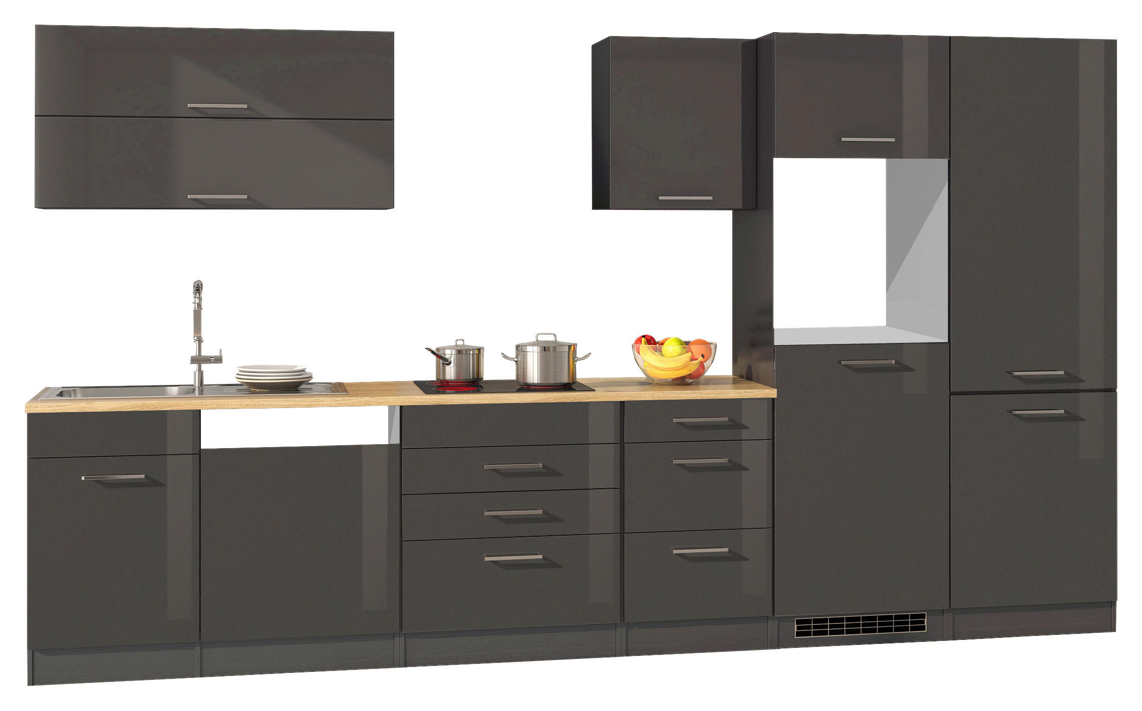 KÜCHENLEERBLOCK 360 cm   in Graphitfarben  - Silberfarben/Graphitfarben, MODERN, Holzwerkstoff/Metall (360cm) - Held
