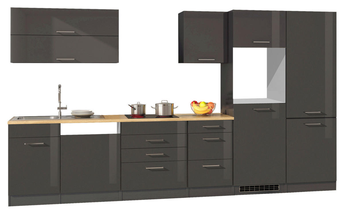 KÜCHENLEERBLOCK 360 cm   in Graphitfarben  - Silberfarben/Graphitfarben, MODERN, Holzwerkstoff/Metall (360cm) - Held