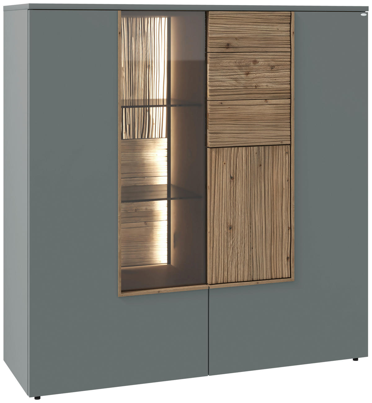 HIGHBOARD Wildeiche, Graugrün  127,9/132/42,9 cm  - Wildeiche/Graugrün, Design, Glas/Holz (127,9/132/42,9cm) - Voglauer