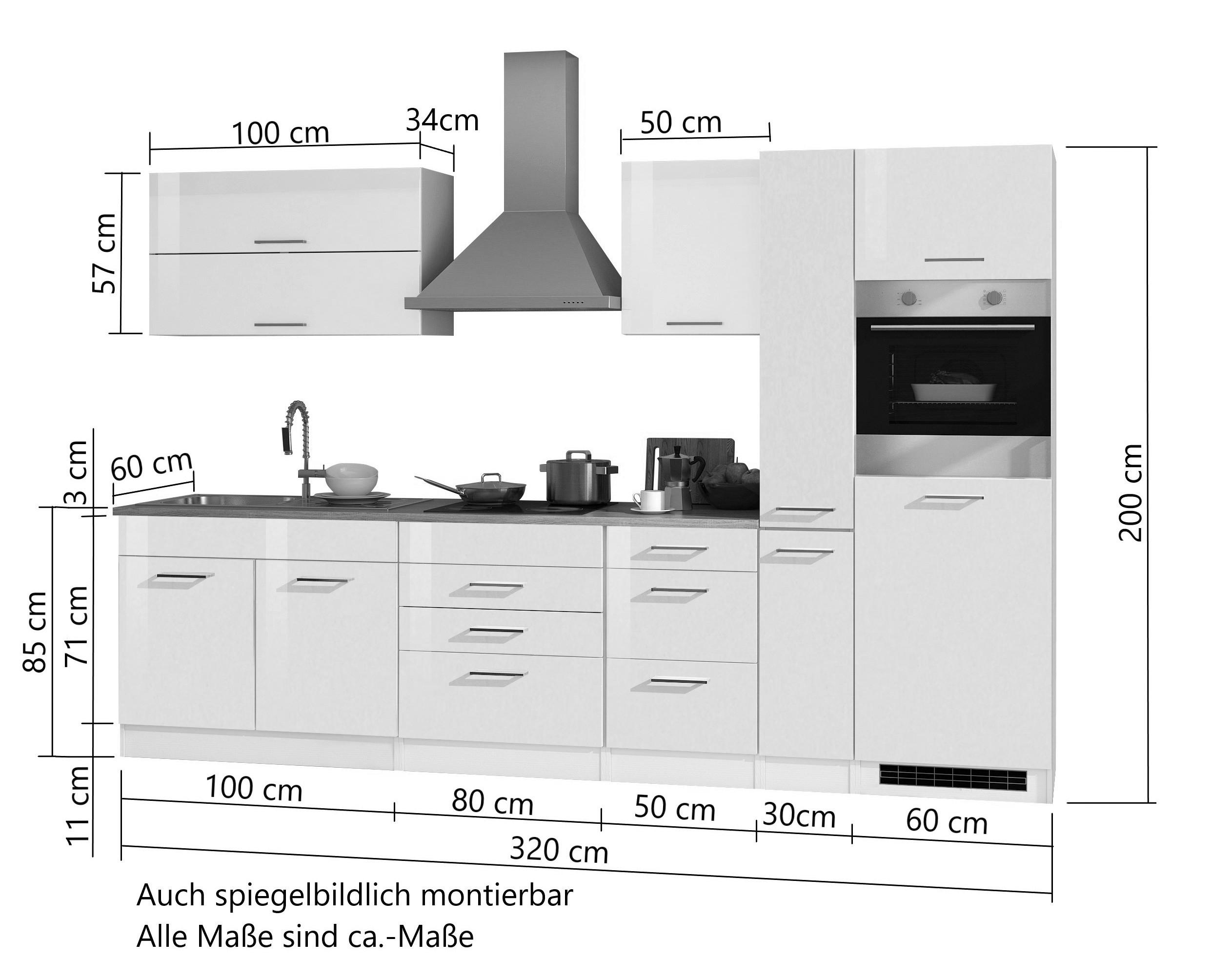 KÜCHENBLOCK 320 cm   in Graphitfarben  - Silberfarben/Graphitfarben, MODERN, Holzwerkstoff/Metall (320cm) - Held