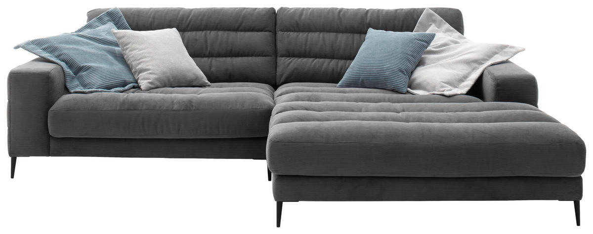 ECKSOFA in Cord Anthrazit  - Anthrazit/Schwarz, Design, Textil/Metall (296/207cm) - Dieter Knoll