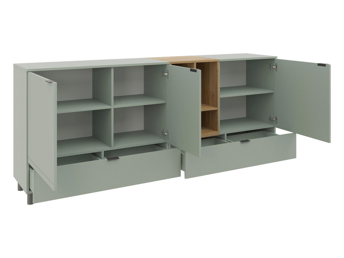 SIDEBOARD Eichefarben, Salbeigrün  210,4/89,4/42 cm  - Eichefarben/Salbeigrün, Modern, Holzwerkstoff/Metall (210,4/89,4/42cm) - Carryhome