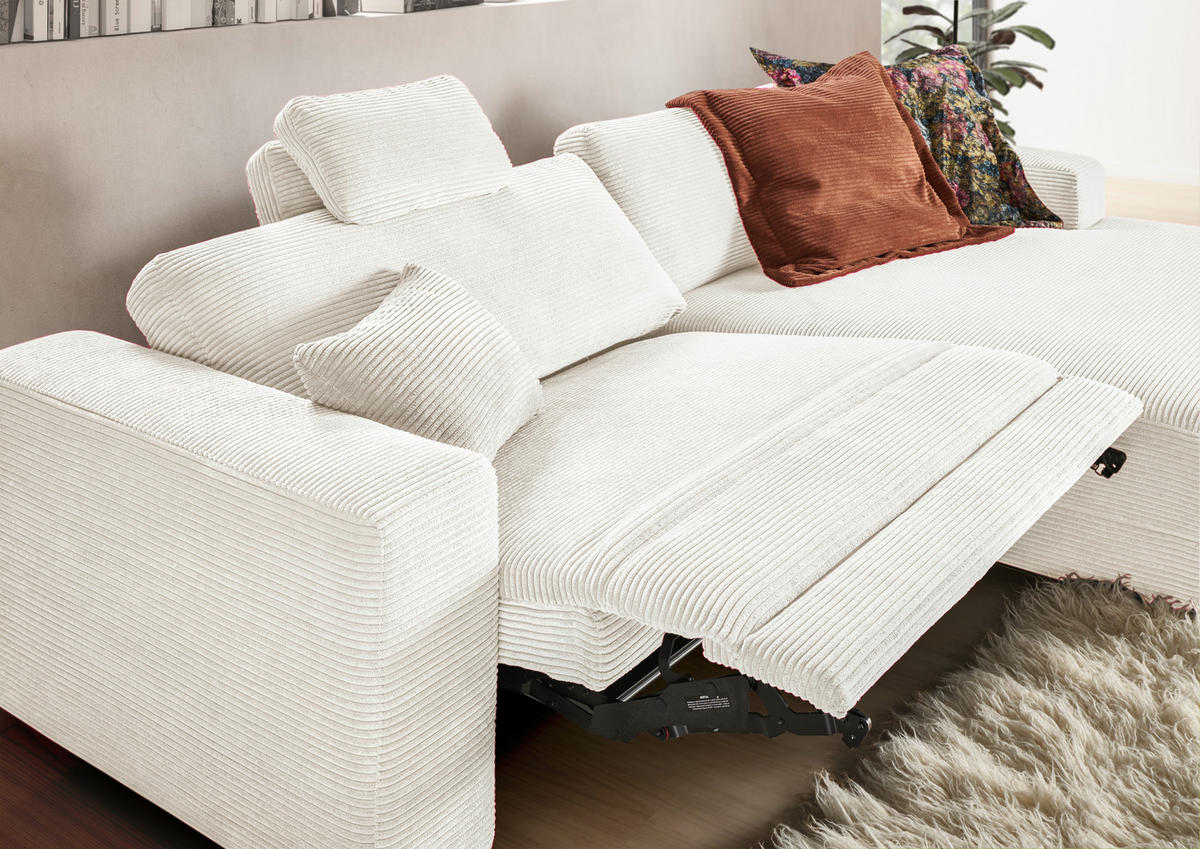 ECKSOFA inkl. Relaxfunktion Creme Cord  - Creme/Schwarz, Design, Kunststoff/Textil (296/168cm) - Pure Home Lifestyle
