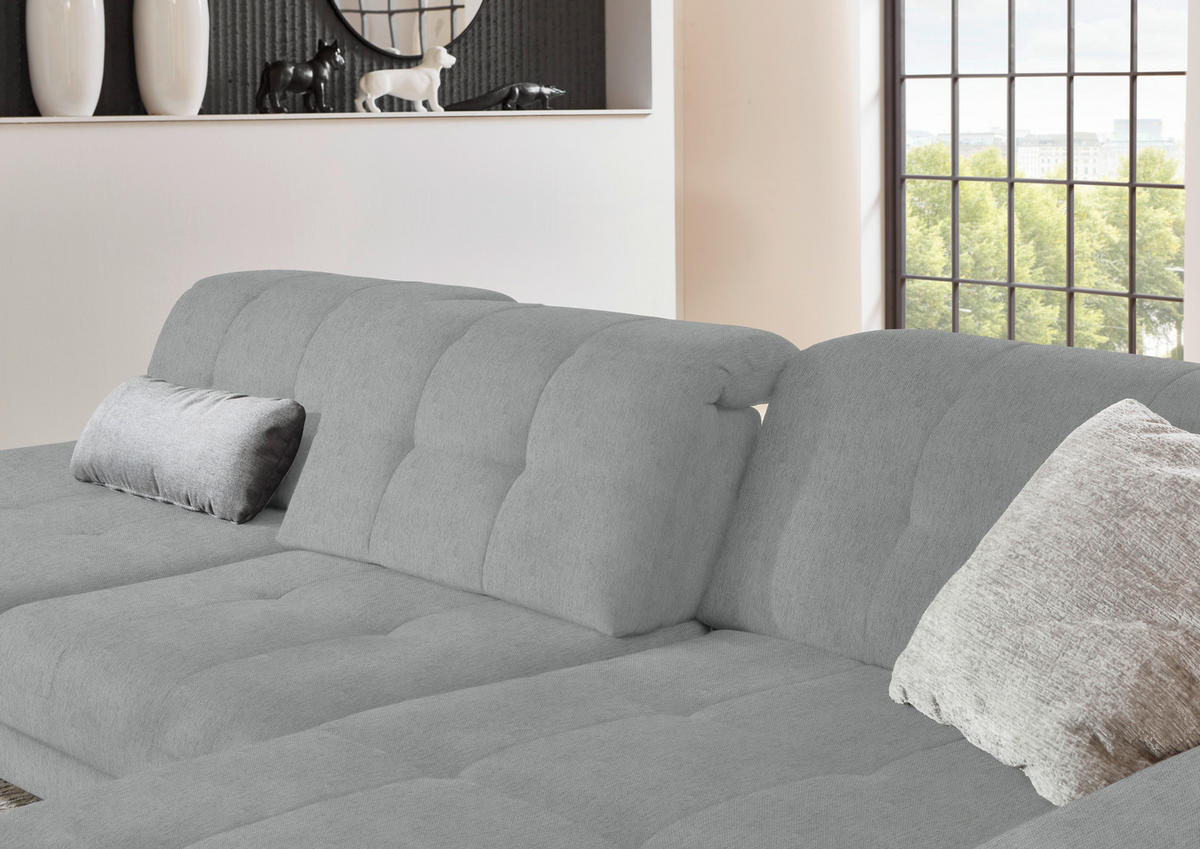 ECKSOFA in Flachgewebe Hellgrau  - Hellgrau/Schwarz, Design, Textil/Metall (309/190cm) - Beldomo Style