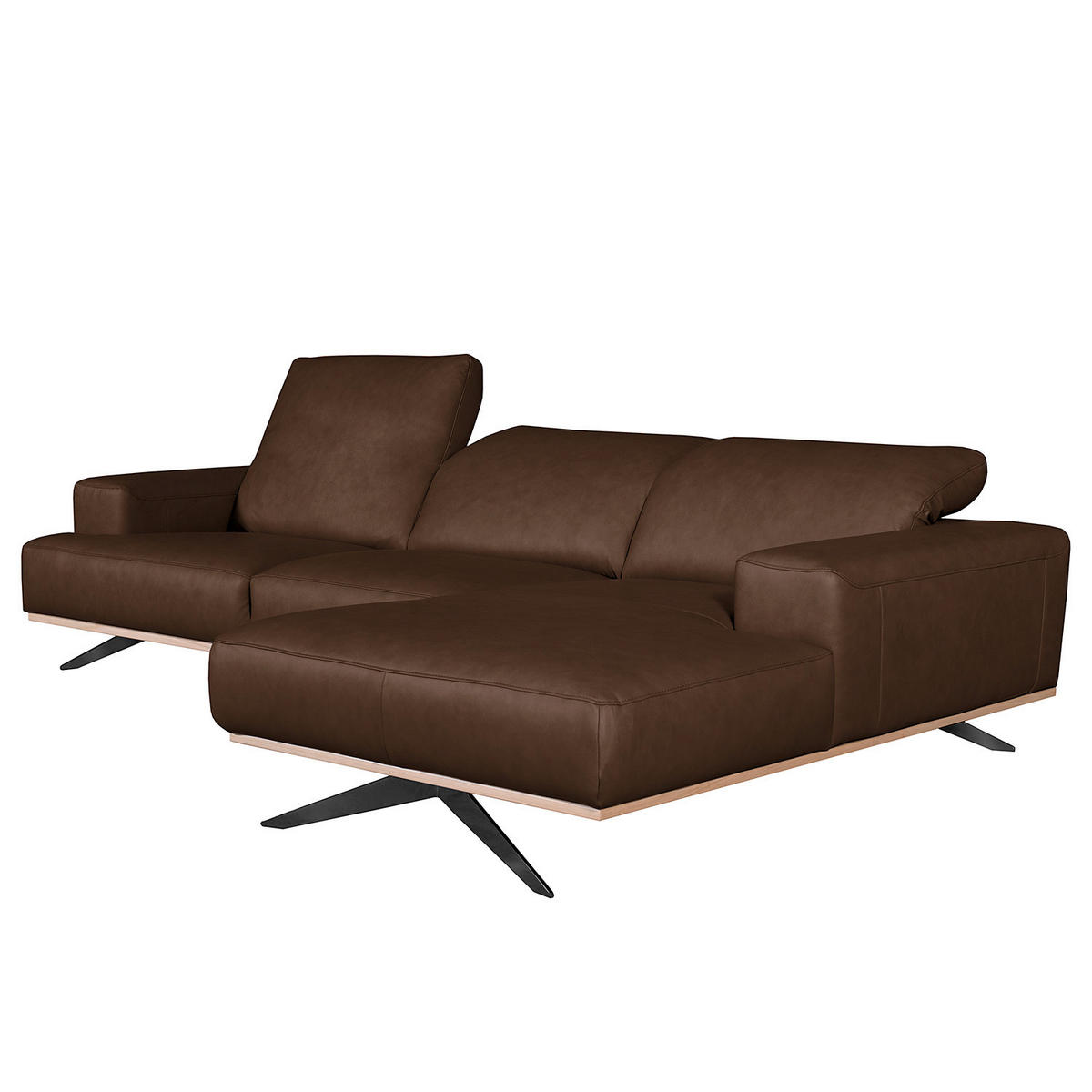 ECKSOFA  in Echtleder Dunkelbraun  295/187 cm  - Dunkelbraun/Schwarz, Design, Leder/Metall (295/187cm) - Livetastic