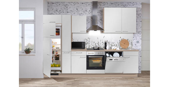 KÜCHENBLOCK 310 cm   in Weiß, Eichefarben  - Edelstahlfarben/Eichefarben, KONVENTIONELL, Holzwerkstoff/Metall (310cm) - Xora