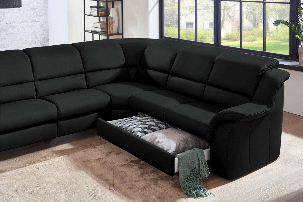 ECKSOFA  in Echtleder Schwarz  324/260 cm  - Chromfarben/Schwarz, KONVENTIONELL, Leder/Kunststoff (324/260cm) - Cantus