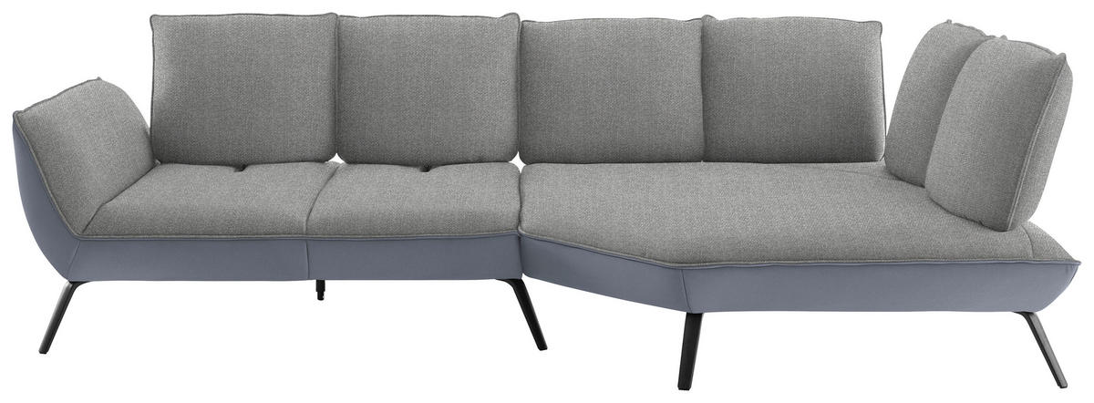 ECKSOFA in Flachgewebe Hellgrau  - Hellgrau/Schwarz, Design, Textil/Metall (320/169cm) - Moderano