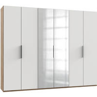 DREHTÜRENSCHRANK 300/236/58 cm 6-türig Weiß, Eichefarben  - Chromfarben/Eichefarben, MODERN, Holzwerkstoff (300/236/58cm) - MID.YOU