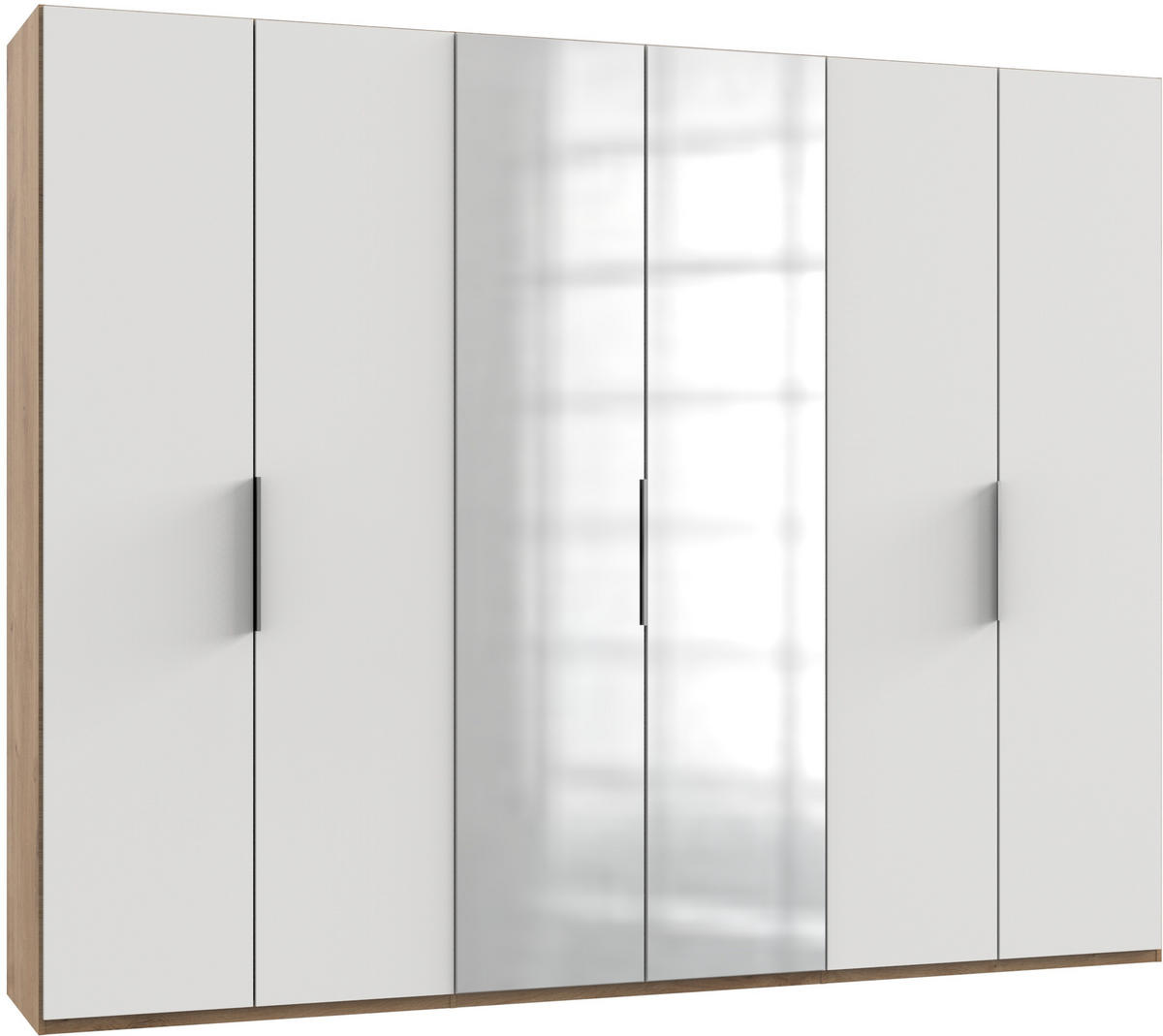 DREHTÜRENSCHRANK 300/236/58 cm 6-türig Weiß, Eichefarben  - Chromfarben/Eichefarben, MODERN, Holzwerkstoff (300/236/58cm) - MID.YOU
